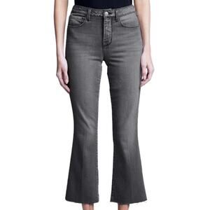 L’AGENCE Kendra Highrise gray cropped flared raw hem Misty gray 28 NWT